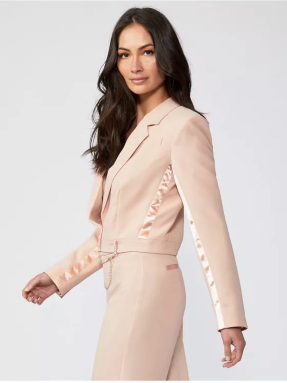 PAIGE Blush Pink Tailored Blazer with Satin Trim
